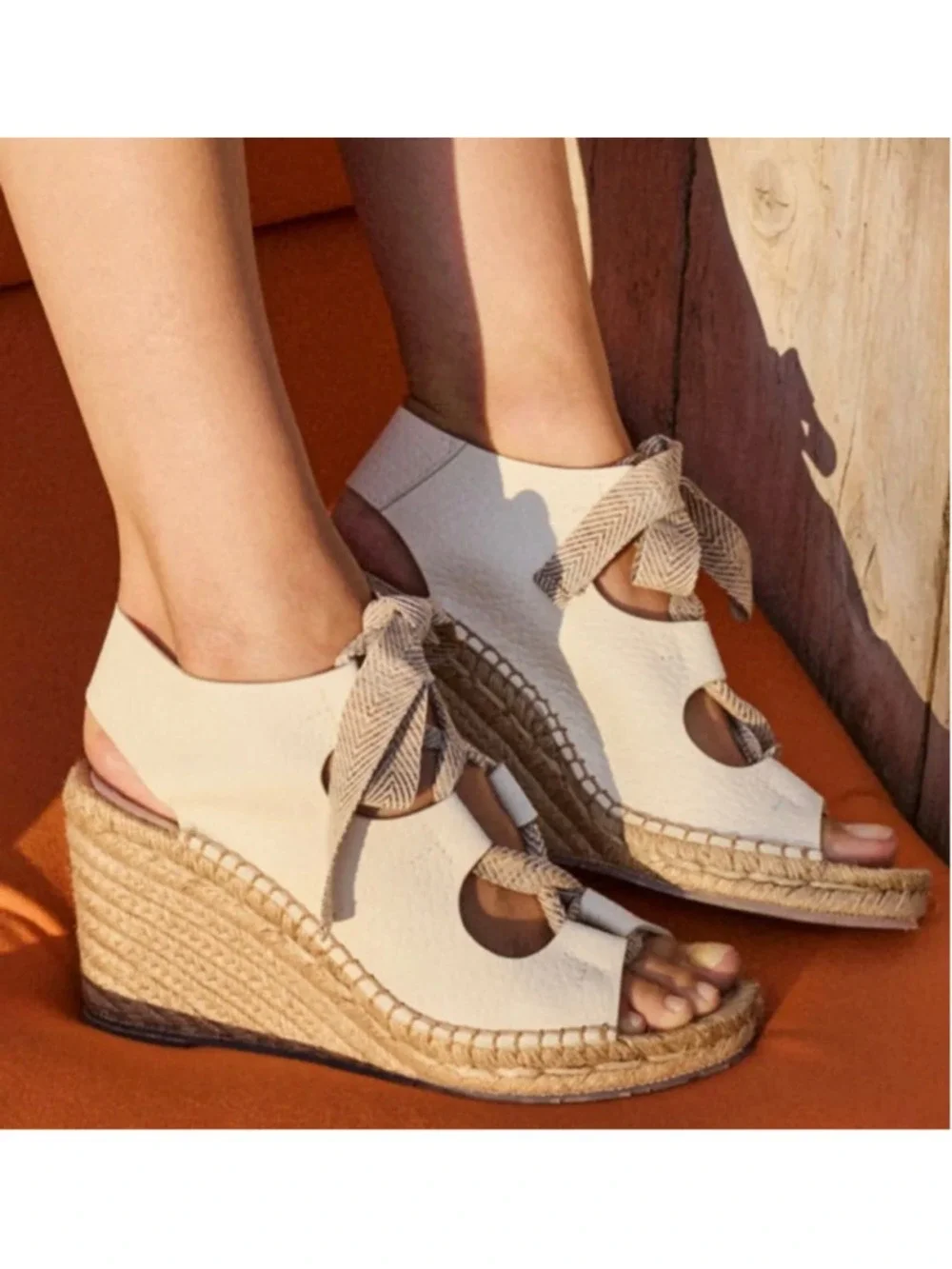 NWT Women's Pedro Garcia Otelia Wedge Sandal in White and Beige Crème Cervo 38.5